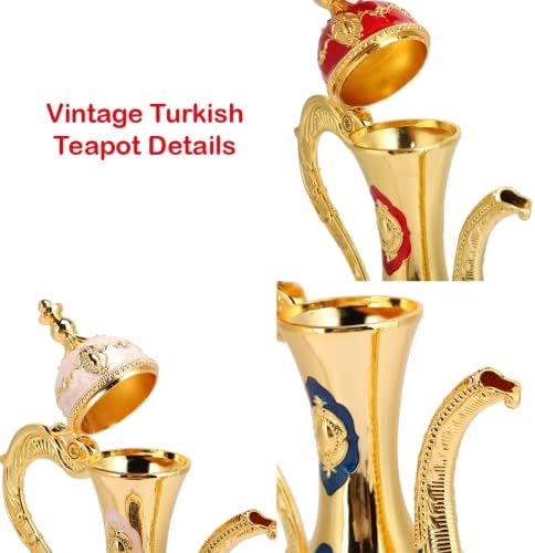 Vintage Türk Cezve Seti Modeli, 8.46x5. 11 inç Çay Şişesi Çaydanlık Tepsisi ve 6 Bardak Zanaat Süslemeleri ile Kadınlar