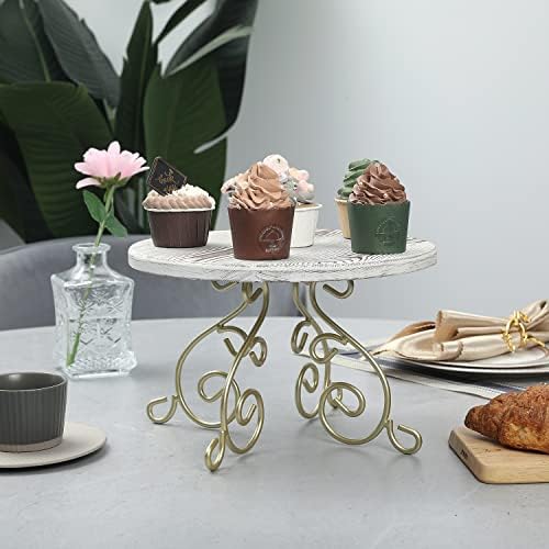 MyGift 12 inç Badanalı Ahşap Kek Standı, Cupcake Tutucu ve Tatlı Tepsisi Ayaklı Kek Standı Metal Scrollwork Tasarım