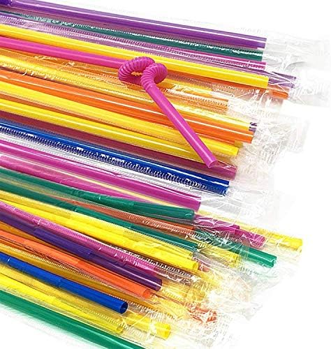 100 Adet 10.3 İnç Renkli Esnek pipet, Bireysel Paket Tek Kullanımlık Plastik Pipet, Ekstra Uzun Esnek Parti Fantezi
