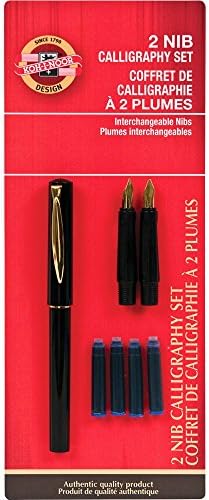 Chartpak S802FBC kaligrafi kalemi Seti, 2 Uçlu / 4 Mürekkep Kartuşları, Siyah / Altın