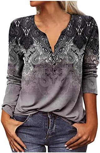 Aziz Patrick Günü Gömlek Kadınlar İçin Komik Kadınlar Geometrik Baskı Moda Gevşek Uzun Kollu U Boyun Düğmesi T Shirt