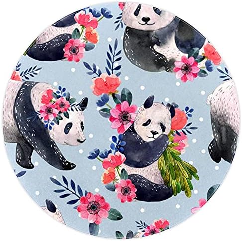 LLNSUPPLY Büyük Boy 5 Ft Yuvarlak Çocuk oyun Alanı Halı Suluboya Panda Pembe Çiçekler Kreş Halı Pedi Kaymaz Çocuk