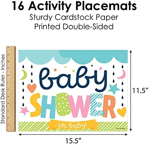 Mutluluk büyük Nokta Renkli Bebek Duş - Kağıt Cinsiyet Nötr Parti Boyama Sayfaları-Etkinlik Placemats-16 Set