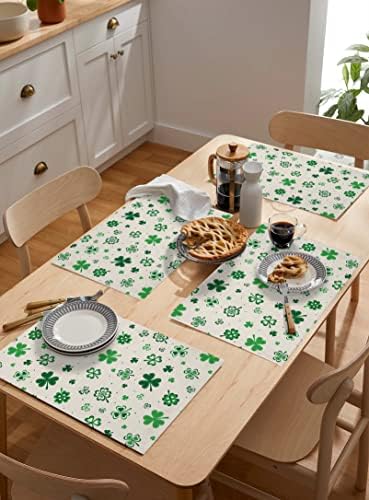 Aziz Patrick Günü Placemats Yemek Masası için Şanslı Yonca Placemats, Mutfak dekoru Masa Placemats 6 Set Kaymaz ısıya