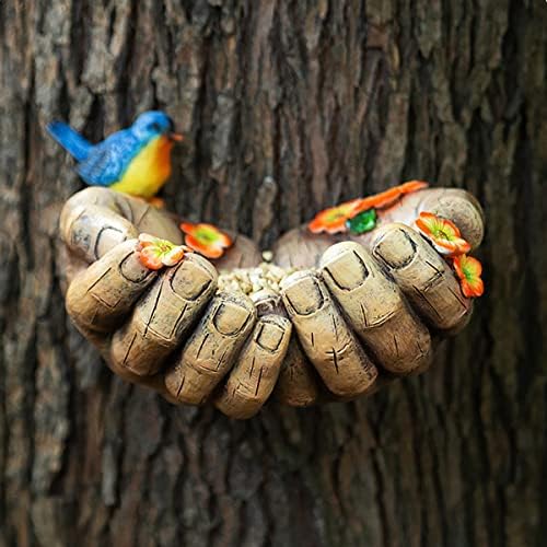 Kuş Besleyici Ağaç Dekoru, Ağaç Yüzü, Benzersiz Tasarım Eller Asılı Bahçe Heykelleri, Yabani Tohum Kuş Besleyici Ağaç
