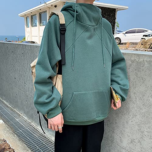 Erkek Düz Balıkçı Yaka Atletik Hoodies Casual Hip Hop Gevşek Fit Kapşonlu Kazak Uzun Kollu Kazak Hoodies (Yeşil, 4X-Large)