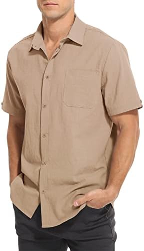 TUREFACE Erkek Casual Düğme Aşağı Gömlek Kısa Kollu Pamuklu Elbise Gömlek