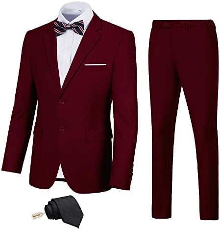JPF erkek 2 Parça Slim Fit Takım Elbise Seti, İki Düğme Katı Ceket Pantolon Kravat Takım Elbise Erkekler için