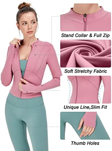 BAŞKA bir SEÇENEK Kadınlar Zip Up Egzersiz Ceketi, Başparmak Delikli Slim Fit Atletik Yoga Ceketleri
