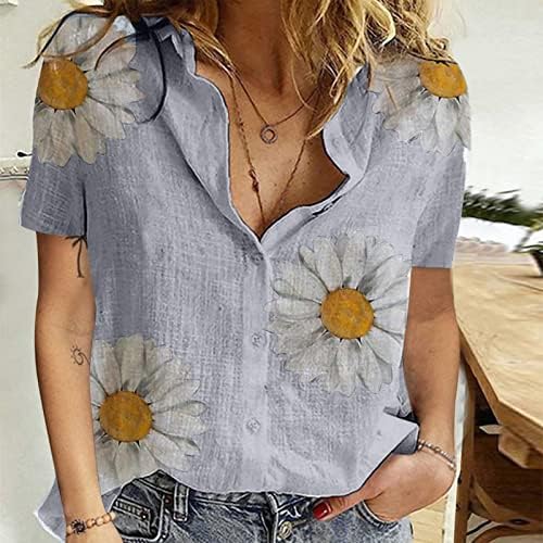 Bluz Kadın Sonbahar Yaz 2023 Giyim Kısa Kollu Grafik Düğme Aşağı Salonu Bluz Tee Bayanlar için 32 32