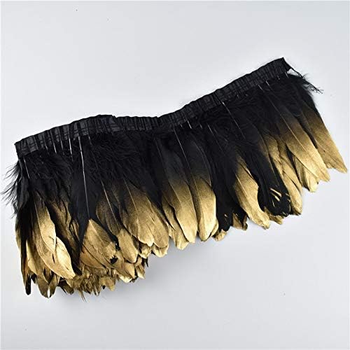 TTNDstore 2 Metre Altın Daldırma Siyah Kaz Tüyleri Düzeltir Saçak Şeritler 15-20 CM 6-8 Tüy El Sanatları Elbise Etek