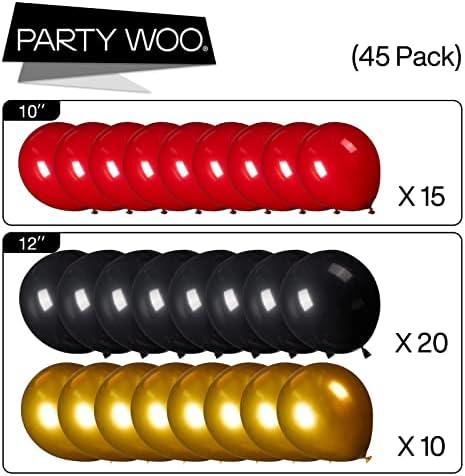 PartyWoo Bordo Siyah Balonlar, Kırmızı ve Siyah Balonlar, Altın Siyah ve Kırmızı Balonlar, Bordo Balonlar, Kırmızı