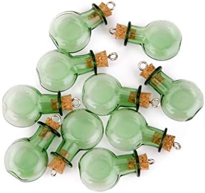 10 Adet Mini Renkli Cam Şişe Sevimli Kavanoz Şişeleri mantar Dilek mantar Şişe cam şişe kolye (Yeşil düz yuvarlak)