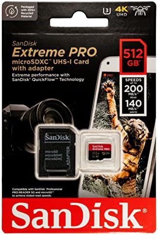 Adaptörlü SanDisk 512GB Extreme Pro microSD Hafıza Kartı GoPro Hero 10 Siyah Aksiyon Kamerası ile Çalışır U3 V30 4K