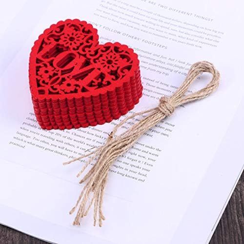ISMARLAMA 10 adet Kalp Ahşap Bezemeler Ahşap Etiketleri Aşk Kalp Asılı Süsleme ve Sicim Sevgililer Hediye Etiketleri