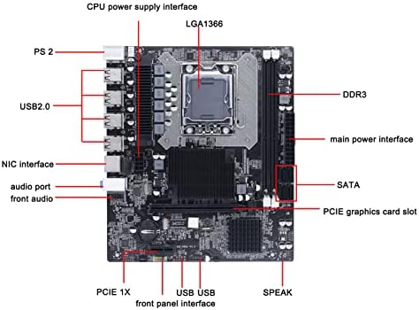 X58 Anakart için LGA 1366 CPU Yuvası, 2×DDR3 DIMM, destek DDR3 1866 MHz, 1 PCIE X16, USB2.0 Pin, 4 SATA2.0, 1 PCIE
