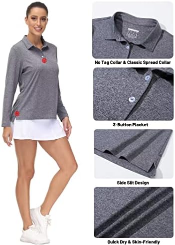 MAGCOMSEN kadın polo gömlekler Uzun Kollu UPF 50 + Güneş Koruma golf gömlekleri Hızlı Kuru Atletik Egzersiz Yakalı