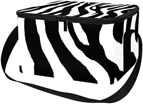 Siyah Beyaz Zebra Çizgili Doku Gıda Dağıtım Çantası, Yalıtımlı Bakkal Çantası / Çift Fermuarlı