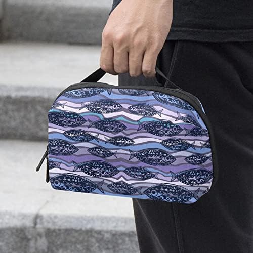 Taşıma çantası Seyahat kılıf çanta USB kablo düzenleyici Cep Aksesuar Fermuarlı Cüzdan, Mor Soyut Balık Dalgaları