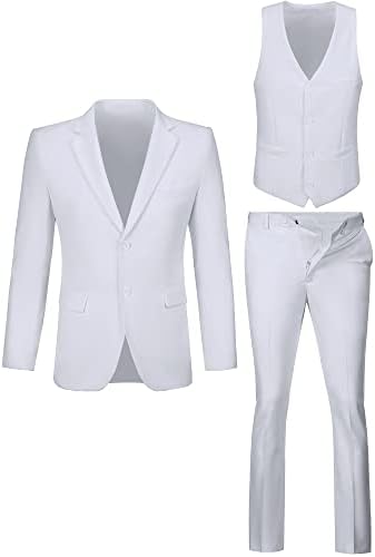 Mrbuerly Erkek Takım Elbise Slim Fit 3 Parça Set Düğün iş elbisesi Adam için Katı Resmi Balo Smokin ve Yelek ve Pantolon