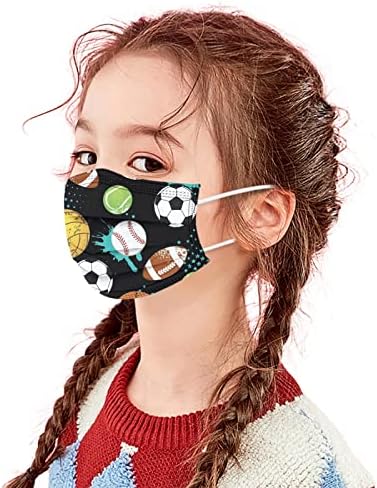 JMETRIE 50 ADET Tek Kullanımlık Yüz Maskesi Çocuklar için, Futbol Baskı Maskesi yüz Kapatma Nefes Rahat Maskesi Çocuk
