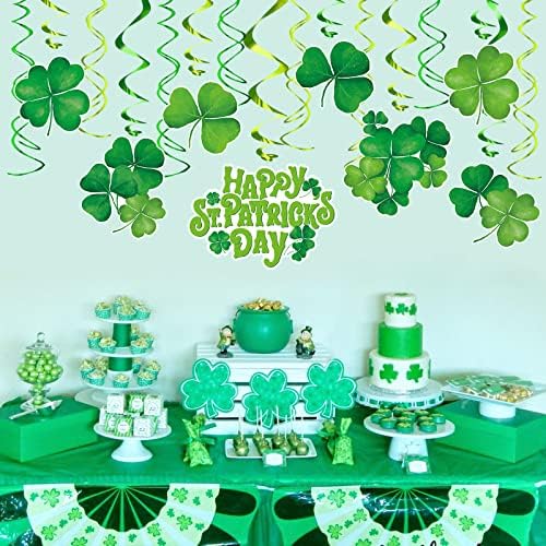 30 ADET Aziz Patrick Günü Süslemeleri Parti Malzemeleri Şanslı İrlandalı Yeşil Yonca Asılı Folyo Girdap Dekor Ev Tavan