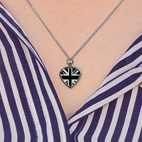 Beyaz ve Siyah İngiliz Bayrağı Urn Kolye Kalp Gümüş Urn Madalyon Kolye Hatıra Takı Pet Külleri Dolum Kiti