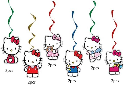 24 adet Hello Kitty Parti Asılı Swirls, Hello Kitty Tavan Flamalar Doğum Günü Süslemeleri (1)