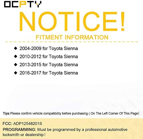 OCPTY 2X Kesilmemiş Anahtarsız Giriş uzaktan kumandalı anahtar Fob Verici Değiştirme 04-17 Toyota Sienna için ADP12548201S