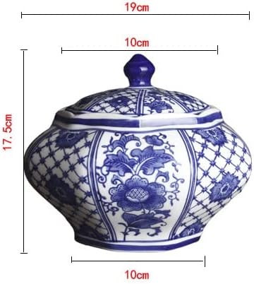 LDCHNH Sekizgen Kavanoz Mavi ve Beyaz Porselen Jingdezhen Seramik Depolama Tankı Dekorasyon Çay Aperatifler Kavanoz