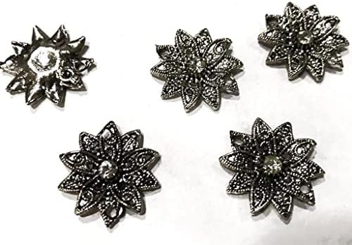 Tasarım Sepeti Gümüş Tasarımcı Çiçek Metal Süsleme (23mm) 5 Adet Paket Boyutu 23mm MTC3081-1-188