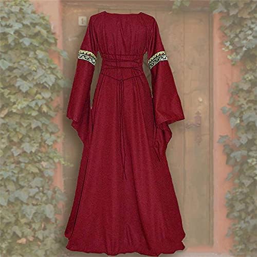 Ortaçağ Rönesans Kadın Elbiseler Çan Kollu Gotik Maxi Elbise Vintage Cadılar Bayramı Cosplay Kostüm Fantezi Önlük